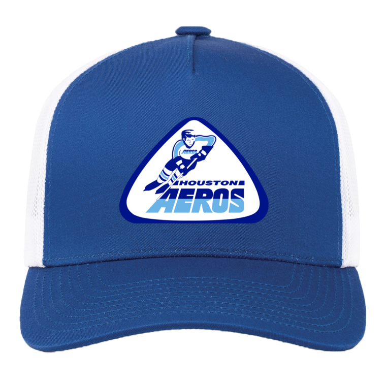 Houston Aeros WHA Hockey Team Snapback Trucker Cap in Royal Blue/White