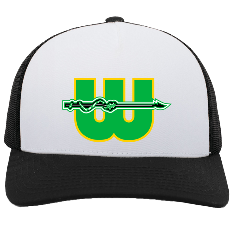 New England Whalers WHA Hockey Team Snapback Trucker Cap in White/Black