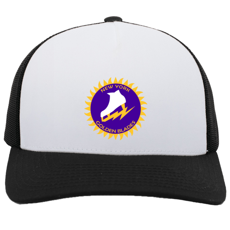 New York Golden Blades WHA Hockey Team Snapback Trucker Cap in White/Black
