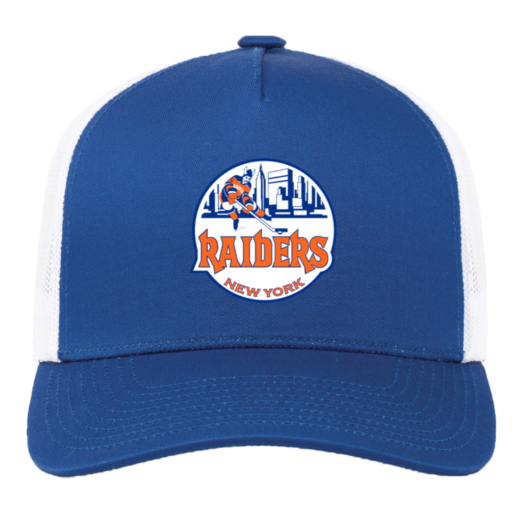 New York Raiders WHA Hockey Team Snapback Trucker Cap in Royal Blue/White