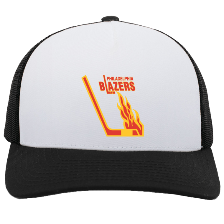 Philadelphia Blazers WHA Hockey Team Snapback Trucker Cap in White/Black