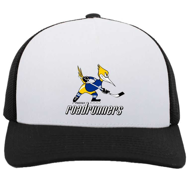 Phoenix Roadrunners WHA Hockey Team Snapback Trucker Cap in White/Black
