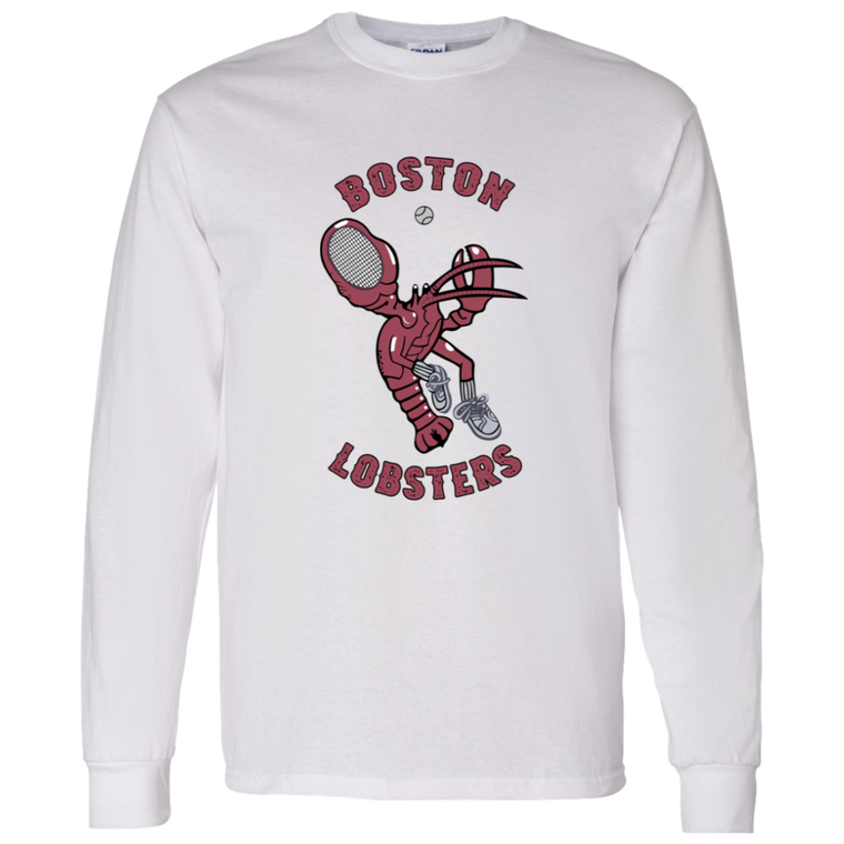 Vintage-style Boston Lobsters WTT long sleeve T-shirt with retro 1970s tennis team logo graphic in white