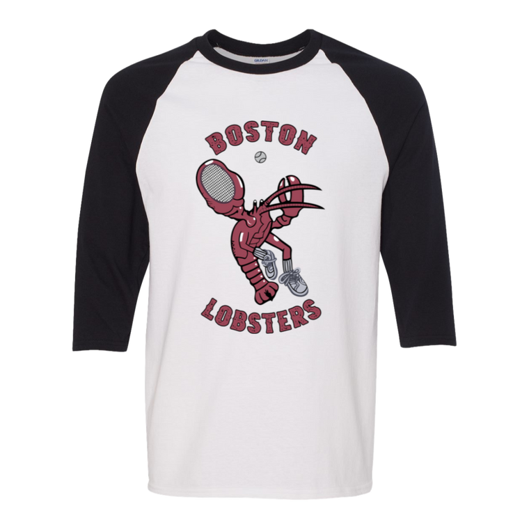 Retro Boston Lobsters raglan shirt featuring vintage WTT tennis team logo in white/black