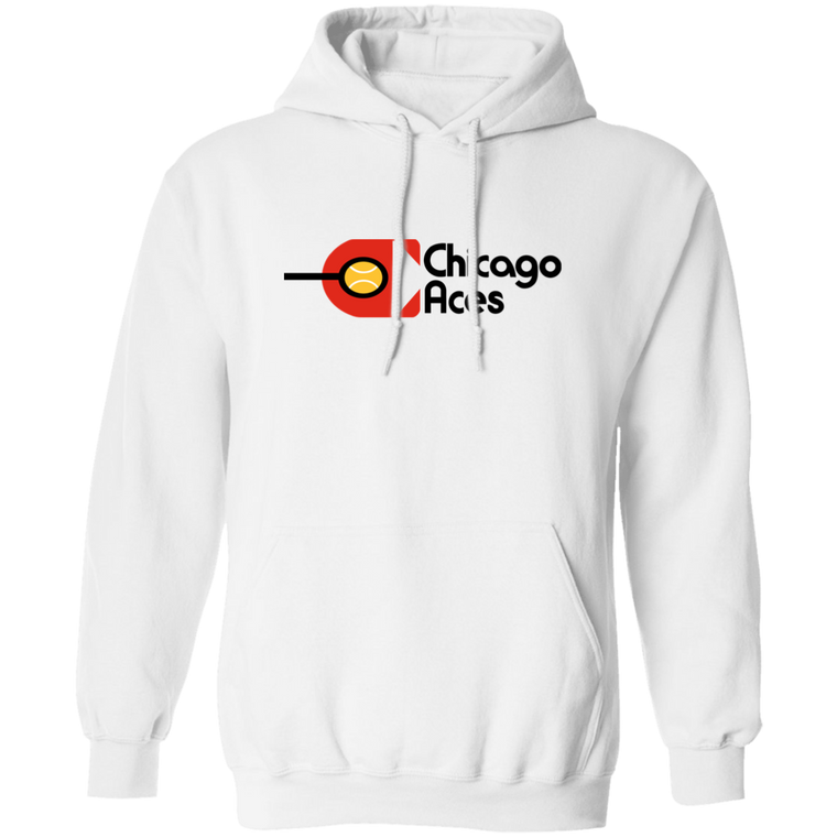 Vintage-style Chicago Aces WTT pullover hoodie with retro 1970s tennis team logo graphic in white