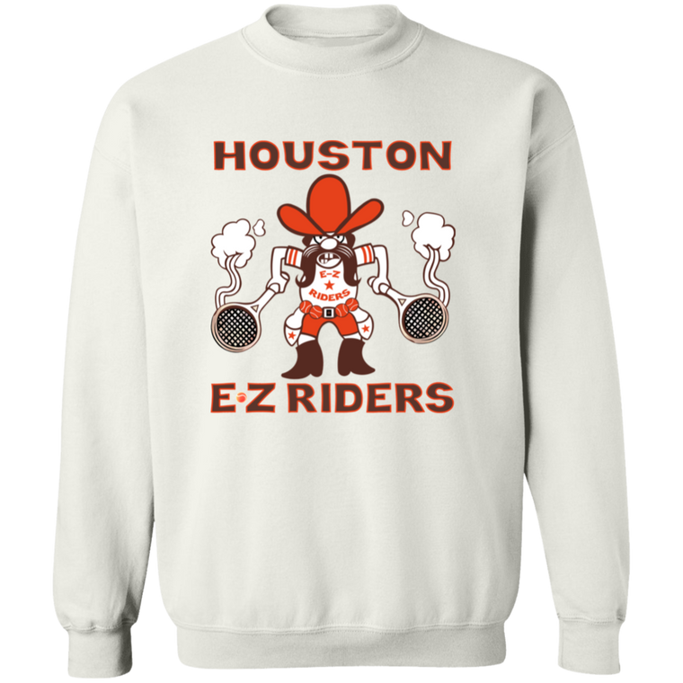Retro Houston E-Z Riders crewneck pullover sweatshirt featuring vintage WTT tennis team logo in white