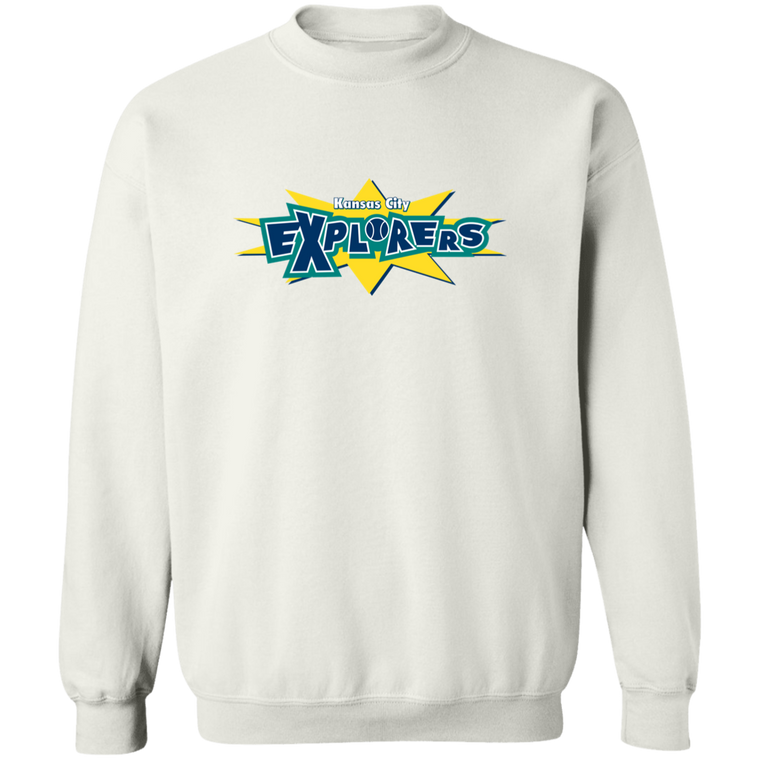 Retro Kansas City Explorers crewneck pullover sweatshirt featuring vintage WTT tennis team logo in white