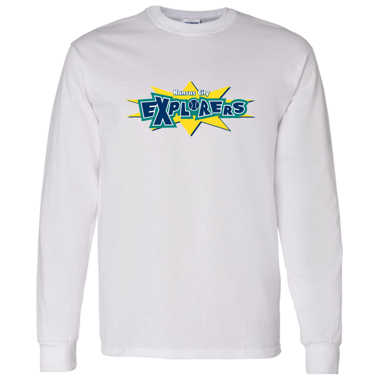 Retro Kansas City Explorers long sleeve shirt featuring vintage WTT tennis team logo in White