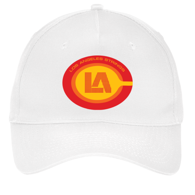 Vintage Los Angeles Strings World Team Tennis twill cap with seamless 5-panel front and retro logo in white