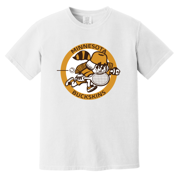 Vintage-style Minnesota Buckskins WTT T-shirt with retro 1970s team logo graphic in white