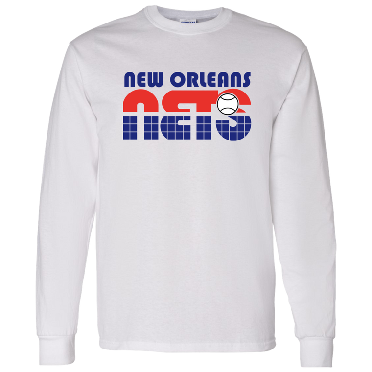 Retro New Orleans Sunbelt Nets long sleeve shirt featuring vintage WTT tennis team logo in white