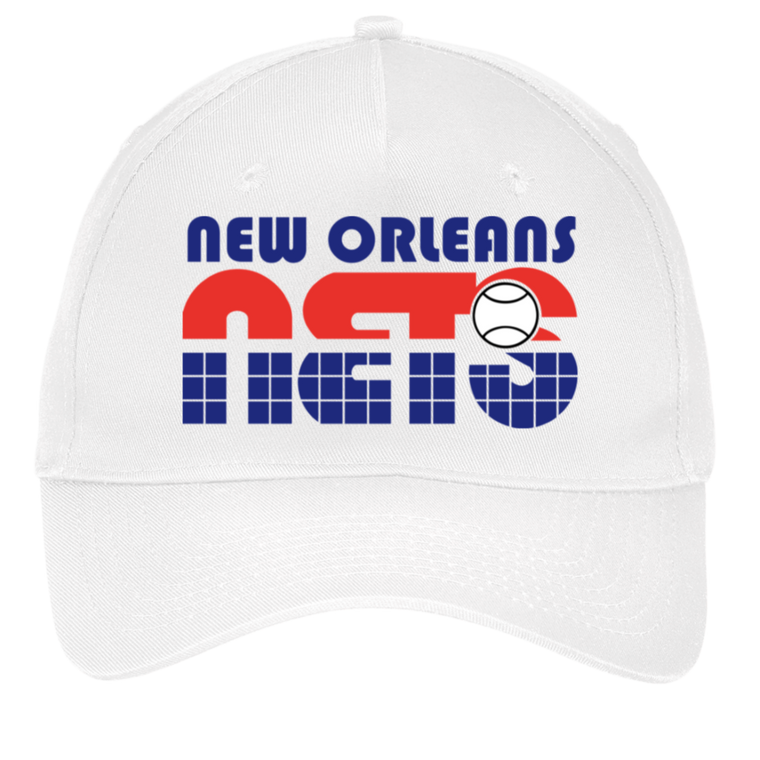 Retro New Orleans Sunbelt Nets World Team Tennis twill cap with seamless 5-panel front and retro logo in white