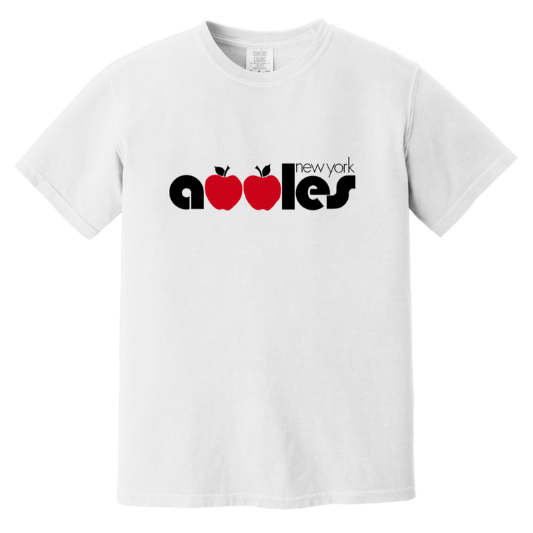 Vintage-style  WTT New York Apples T-shirt with retro 1970s tennis team logo graphic in white
