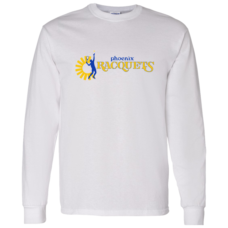 Retro Phoenix Racquets long sleeve shirt featuring vintage WTT tennis team logo in white