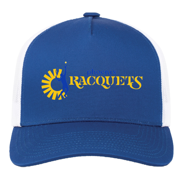 Vintage x World Team Tennis trucker cap with seamless 5-panel front and retro logo in royal blue/white