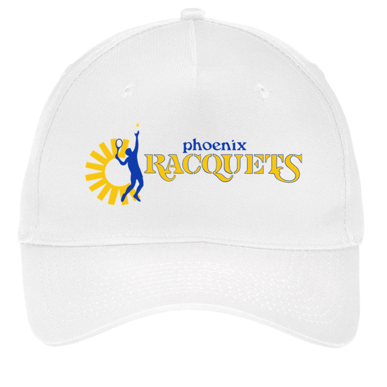Vintage Phoenix Racquets World Team Tennis twill cap with seamless 5-panel front and retro logo in white
