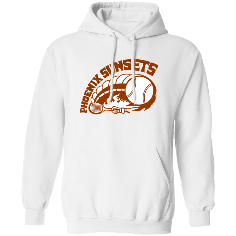 Retro Phoenix Sunsets pullover hoodie featuring vintage WTT tennis team logo in white