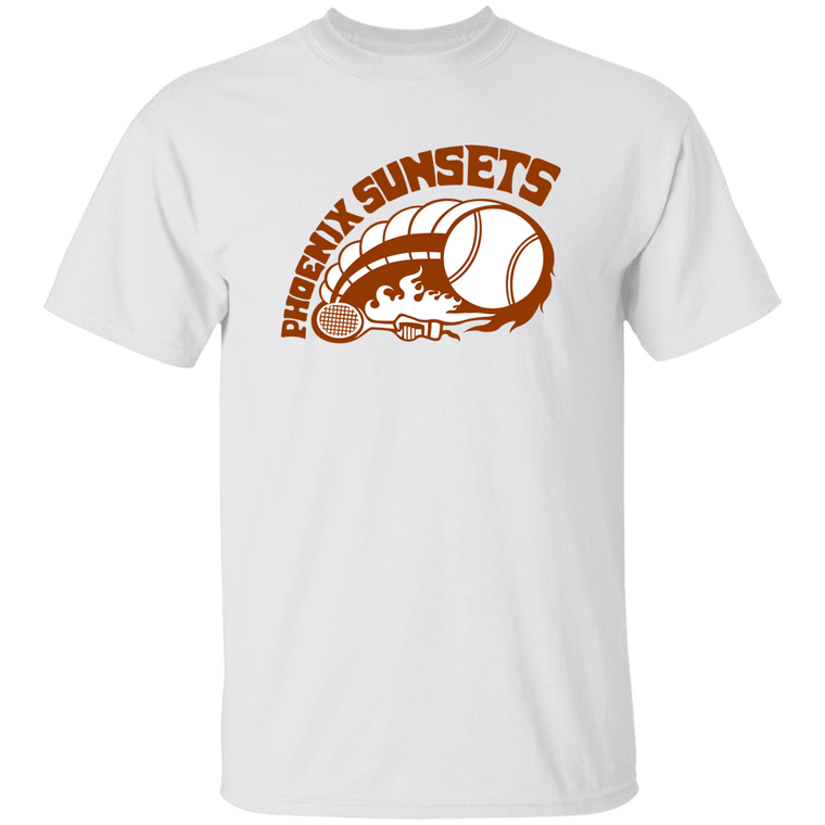 Vintage-style Phoenix Sunsets WTT T-shirt with retro 1970s team logo graphic in white