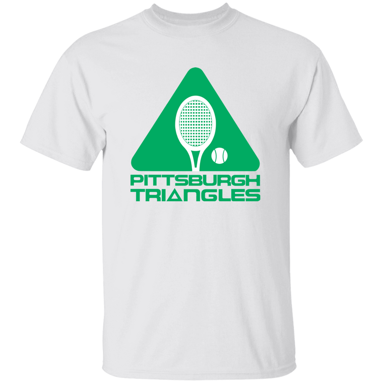 Vintage-style Pittsburgh Triangles WTT T-shirt with retro 1970s team logo graphic in white
