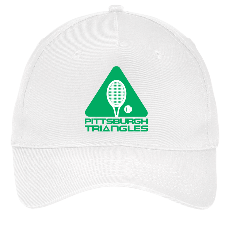 Vintage Pittsburgh Triangles World Team Tennis twill cap with seamless 5-panel front and retro logo in white