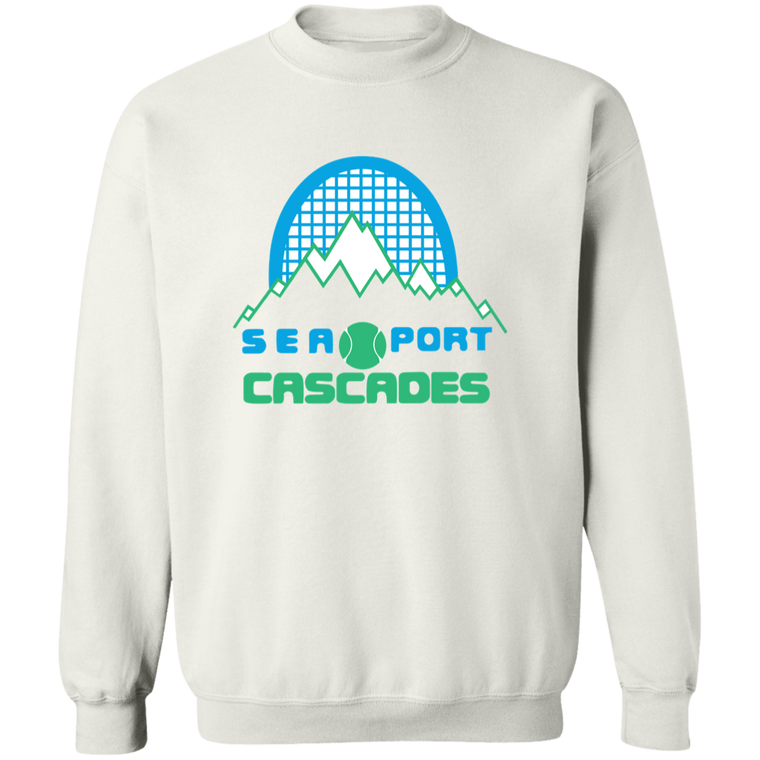 Retro Sea Port Cascades crewneck pullover sweatshirt featuring vintage WTT tennis team logo in white