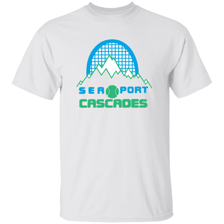 Vintage-style Sea Port Cascades WTT T-shirt with retro 1970s team logo graphic in white