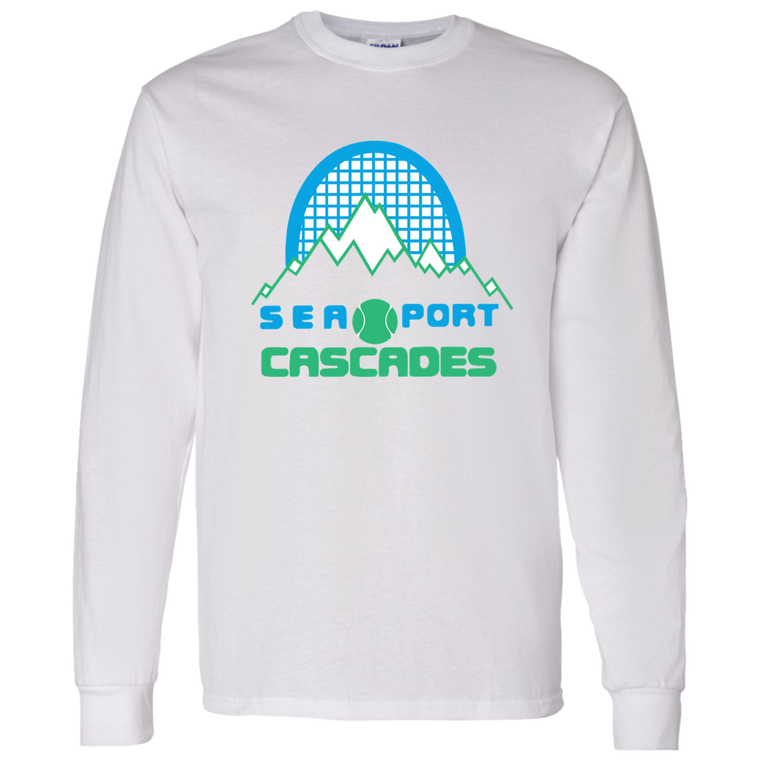 Retro Sea Port Cascades long sleeve shirt featuring vintage WTT tennis team logo in white