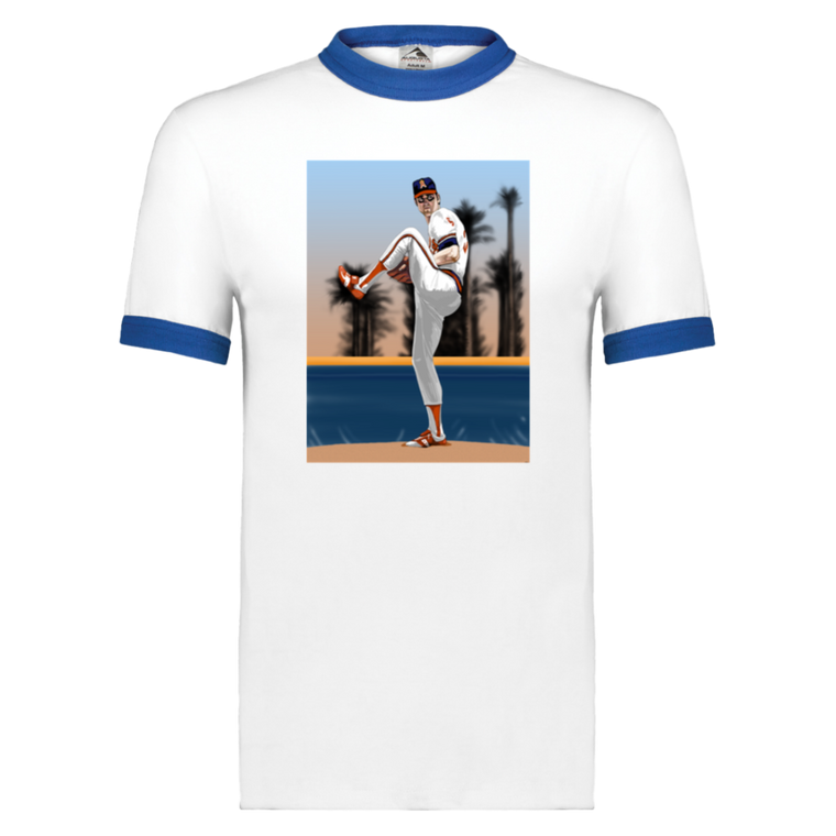 Nolan Ryan Ringer T-shirt MLB California Angels Pitcher Artwork color White/Royal Blue