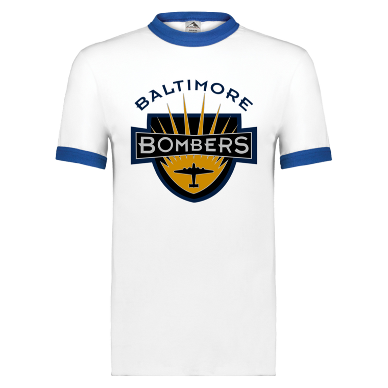 Baltimore Bombers Ringer T-shirt NFL Football Team Fan Apparel color White/Royal Blue