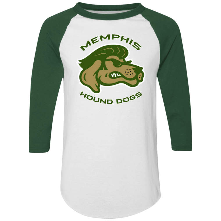 Memphis Hound Dogs Raglan Shirt Colorblock NFL Football Team Fan Apparel color White/Dark Green Memphis Hound Dogs Raglan Shirt Colorblock NFL Football Team Fan Apparel color White/Dark Green