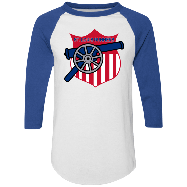 St. Louis Gunners Raglan Shirt Colorblock NFL Football Team Fan Apparel color White/Royal Blue St. Louis Gunners Raglan Shirt Colorblock NFL Football Team Fan Apparel color White/Royal Blue