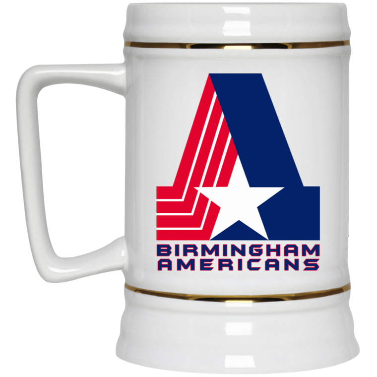 Birmingham Americans Beer Stein 22 oz. White Ceramic WFL Football Team Drinkware