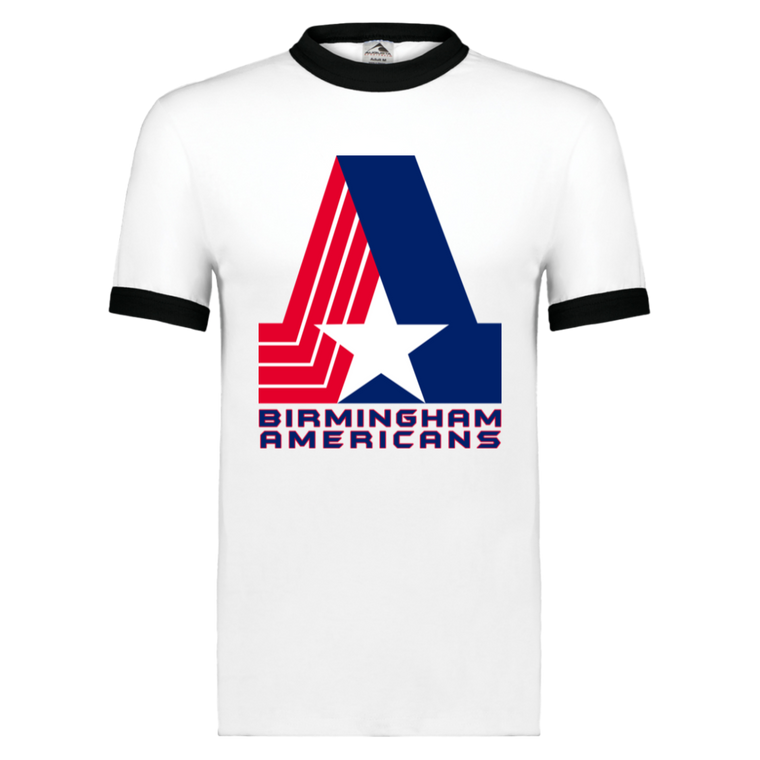 Birmingham Americans Ringer T-shirt WFL Football Team Logo color White/Black