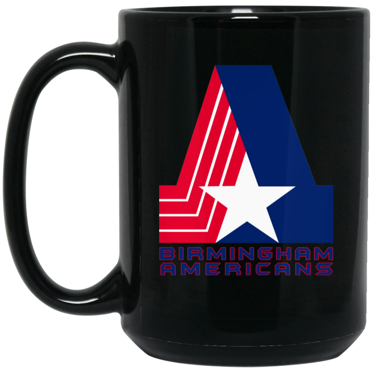 Birmingham Americans Mug 15 oz. Black Glossy Ceramic Drinkware WFL Football Team Logo