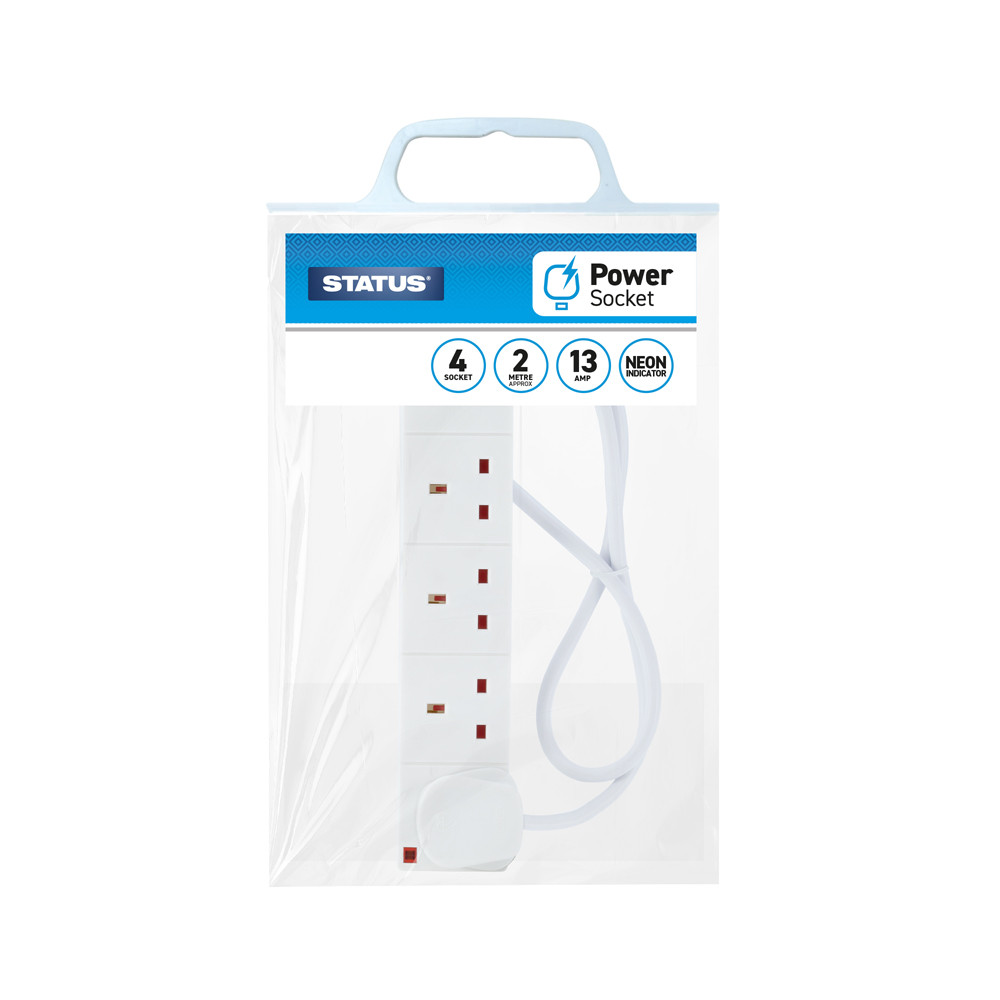 Extension Status Unit Status 4 Way 2 Metre White Socket Extension