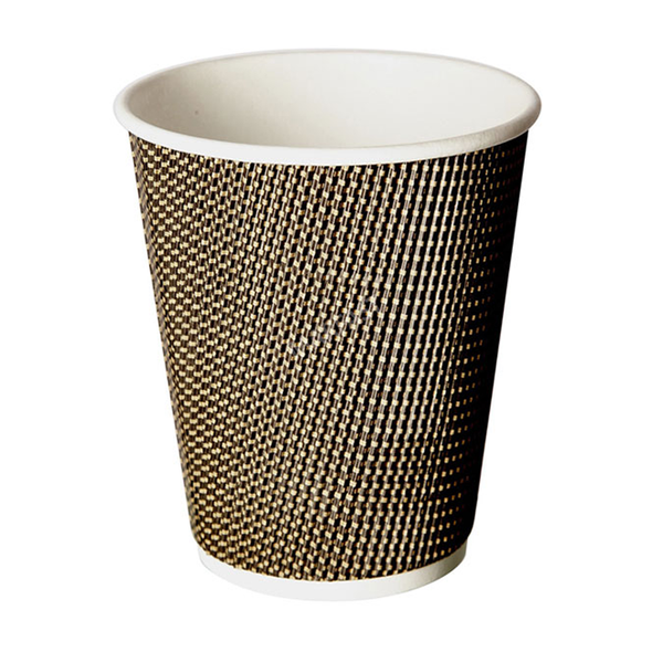 8oz VIP checkered ripple recyclable paper coffee cup – front view