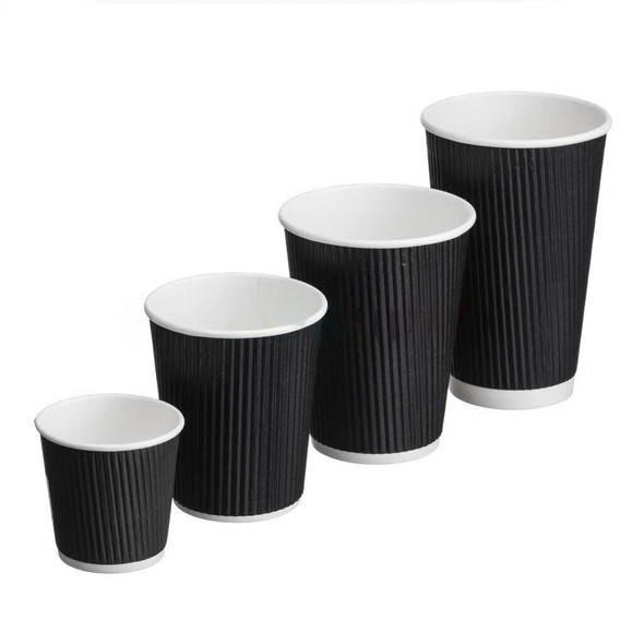 16oz black ripple recyclable paper coffee cups – triple wall takeaway cups for large hot drinks (case)