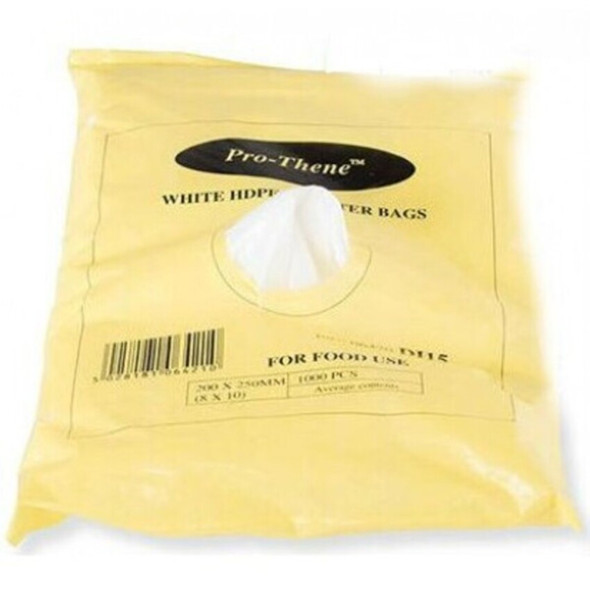 Pro Thene white HDPE counter bags – 12x15 inch 12mu food-safe plastic bags in 1000-pack for takeaway and grocery use