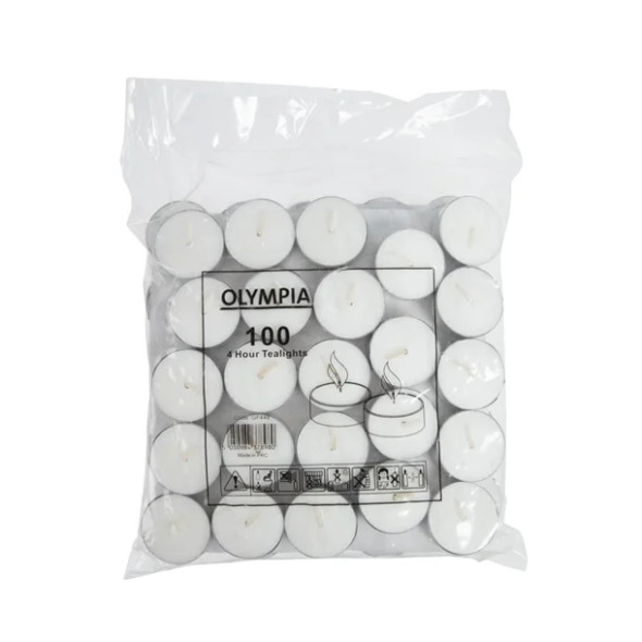 Bulk case of 20-pack 4 hour tealight candles – unscented white wax tealights in foil cups