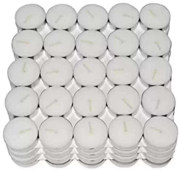 50-pack 4 hour tealight candles – long burn unscented white wax tealights in foil cups