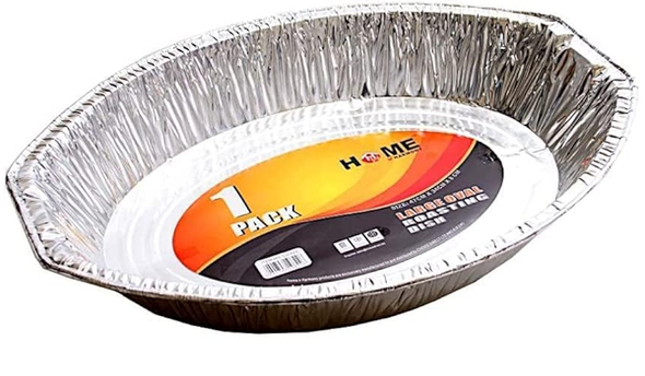 Foil oval roasting tray – 46.8x35.5x8.5cm large disposable aluminium tray for turkeys and roasts