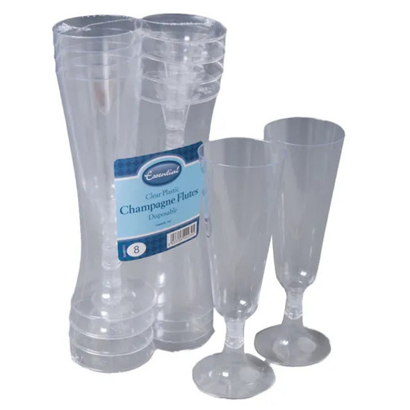8-pack 140ml plastic champagne flutes – clear disposable toasting glasses