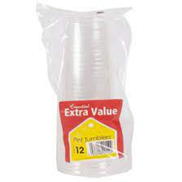 Essential Extra Value pint tumblers – 12-pack case of clear 568ml cups