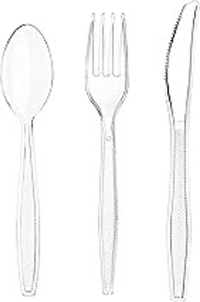 24-pack clear reusable cutlery set – forks, knives & spoons
