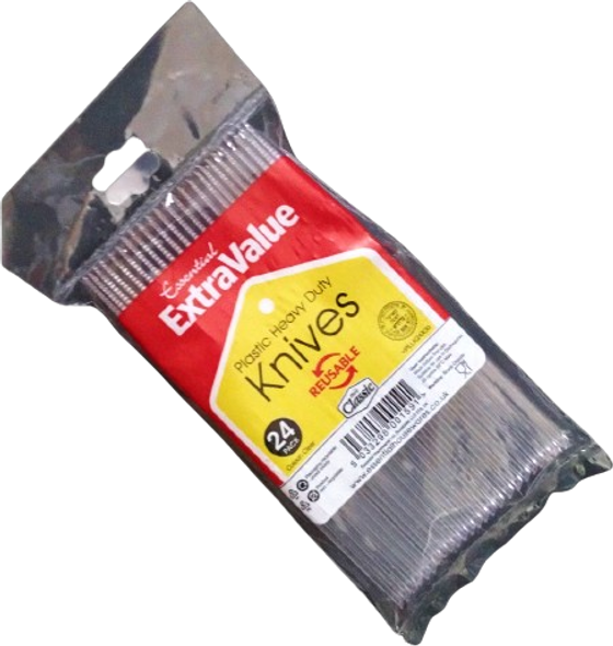 Full case of catering-grade plastic knives for wholesale resale