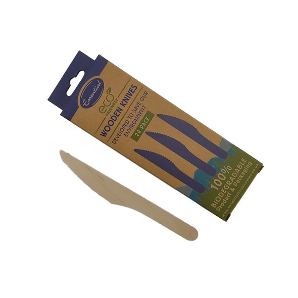 Full case of Essential Eco wooden biodegradable knives – 24-pack per unit
