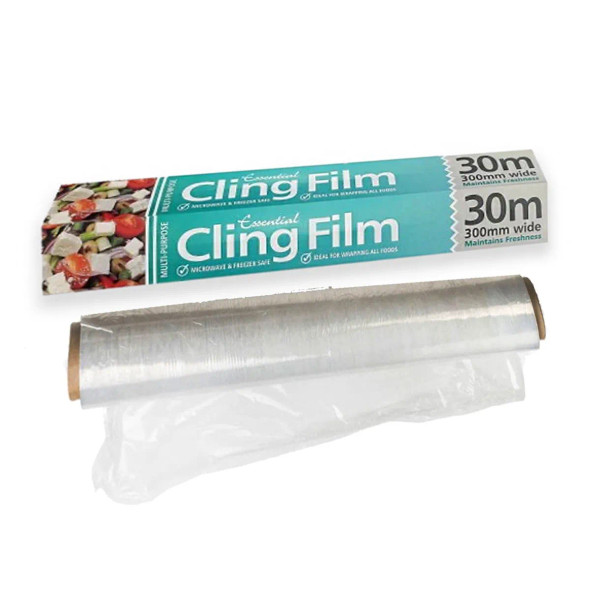 30m cling film roll – 300mm wide, 8 micron food wrap for catering