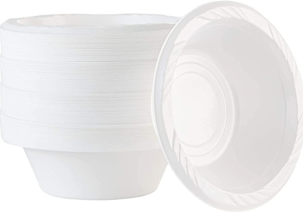 100pk 12oz white plastic reusable bowls – catering grade