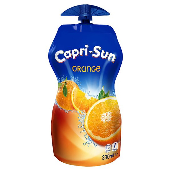 Capri-Sun Orange 330ml pouch front with straw