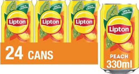 Case of 24 × Lipton Peach Iced Tea 330ml cans for wholesale